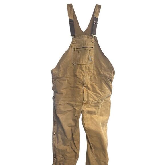CARHARTT MEN’s Insulated Bib Overalls Size 52 Inseam 30” Tan - Picture 1 of 14